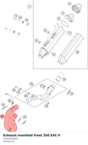 Diagram preview: Exhaust manifold front 350 EXC-F (79305009000)
