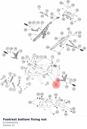 Diagram preview: Footrest bottom fixing nut (61703045010)