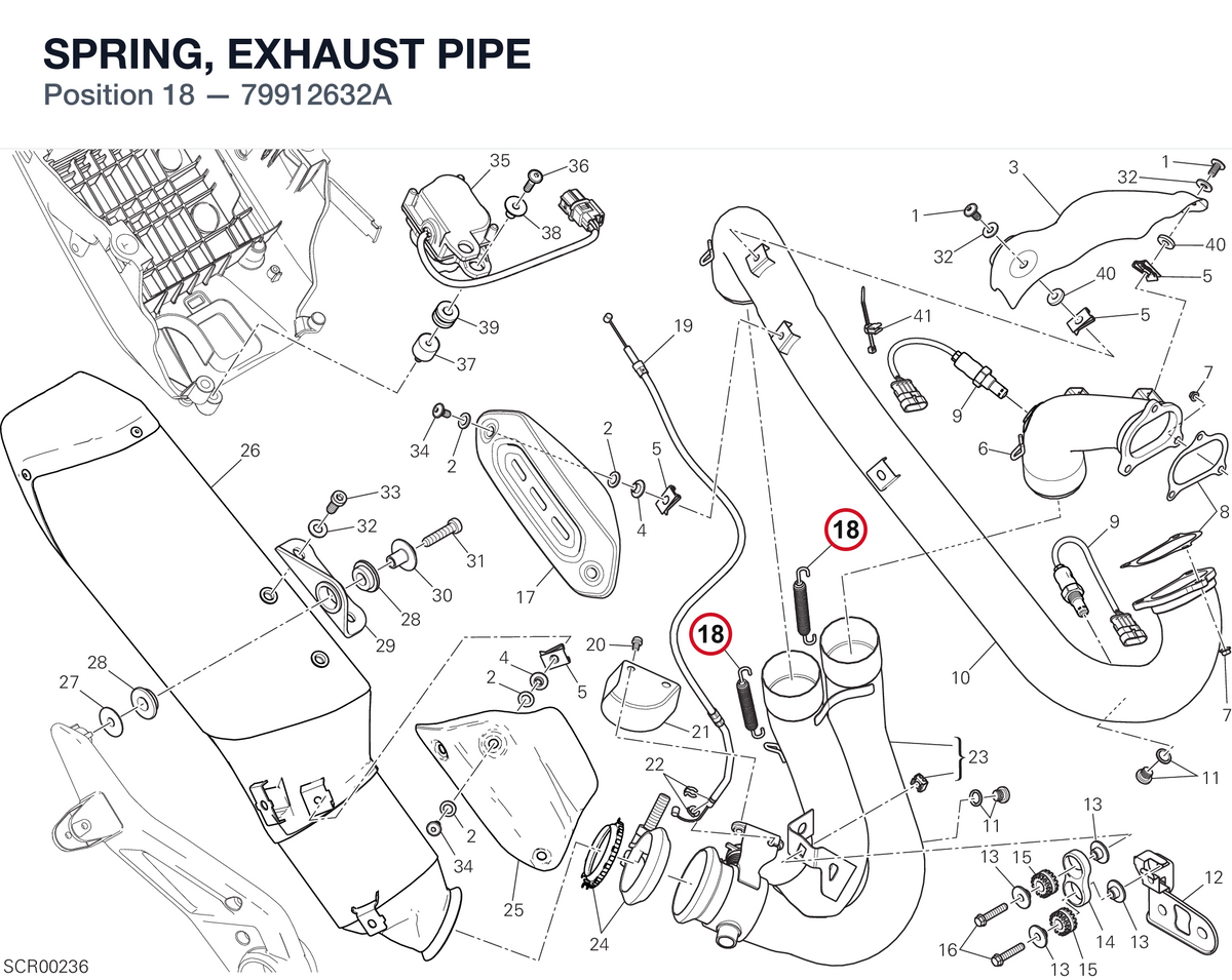 SPRING, EXHAUST PIPE 79912632A diagram position