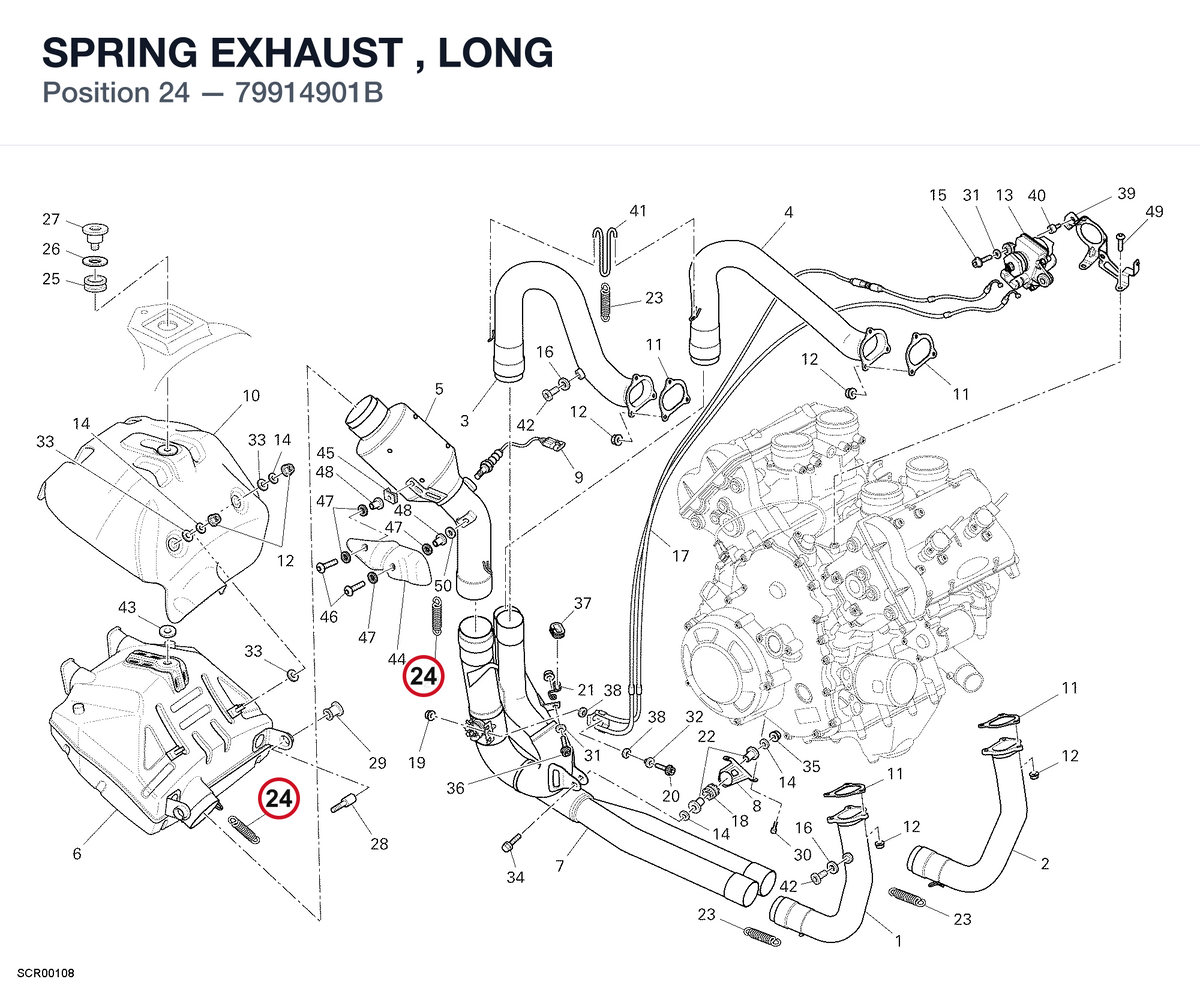 SPRING EXHAUST , LONG 79914901B diagram position