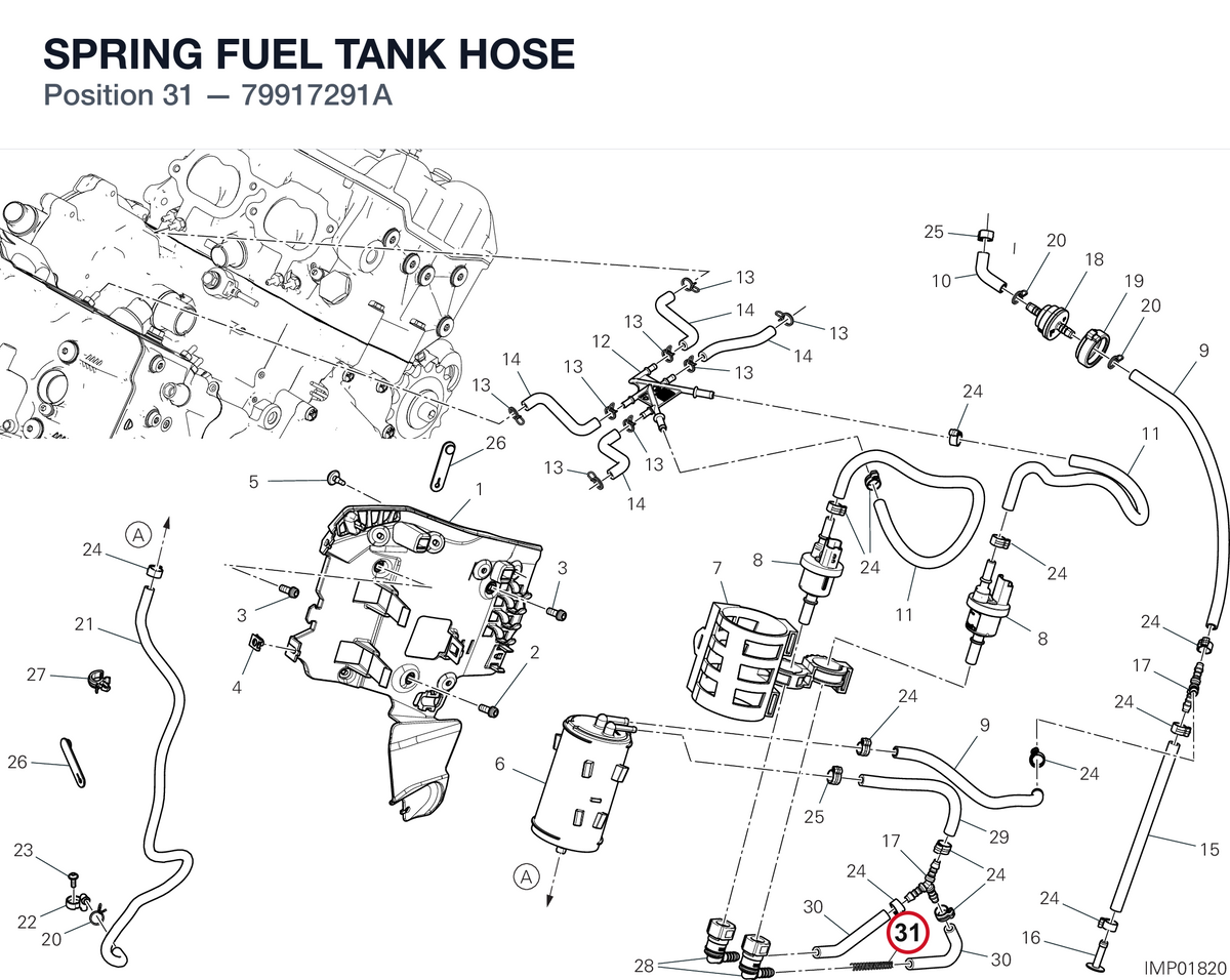 SPRING FUEL TANK HOSE 79917291A diagram position