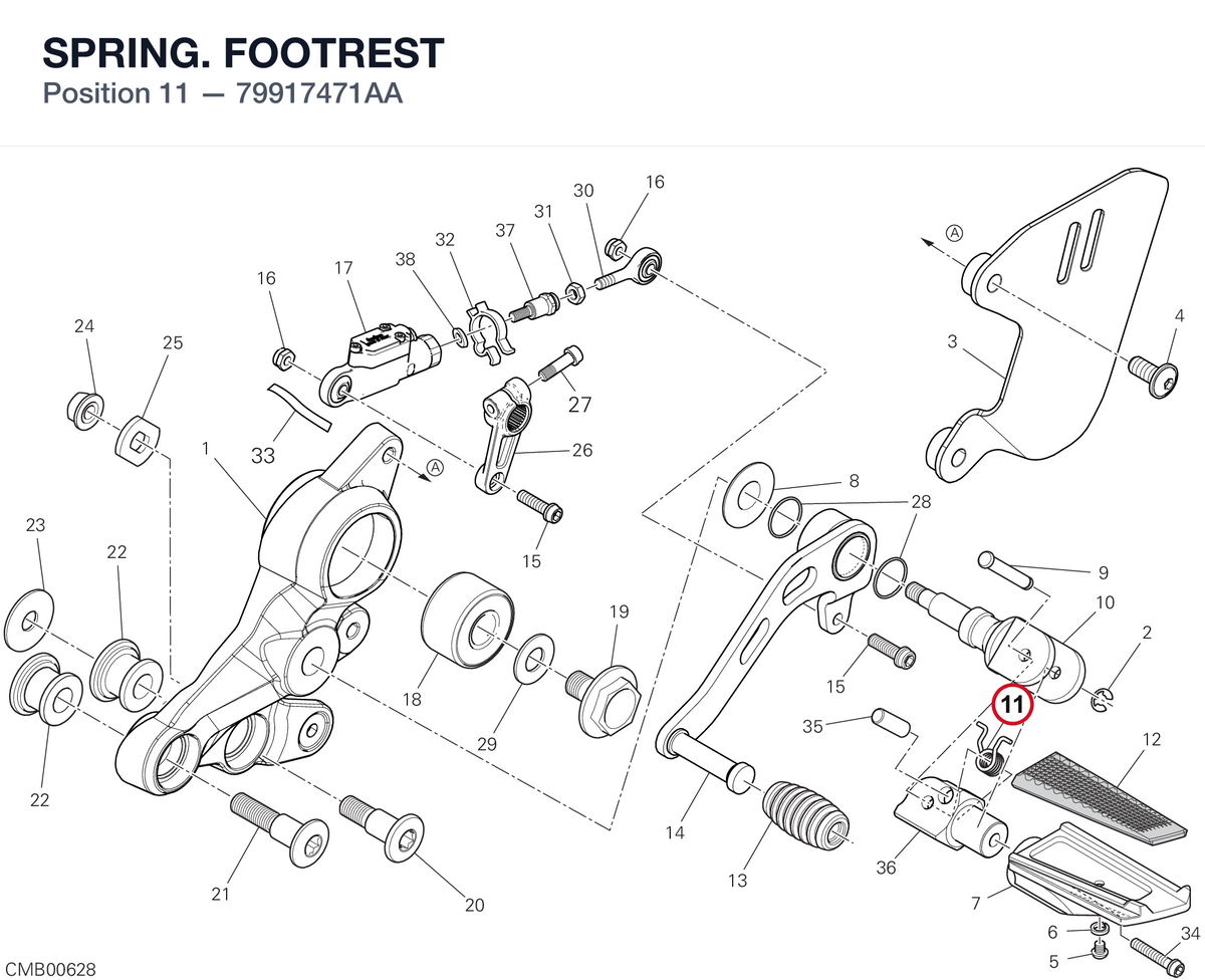 SPRING. FOOTREST 79917471AA diagram position