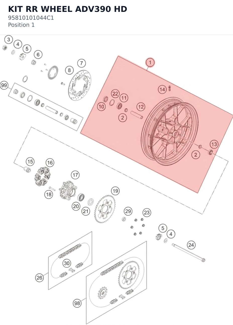 Diagram preview: KIT RR WHEEL ADV390 HD (95810101044C1)