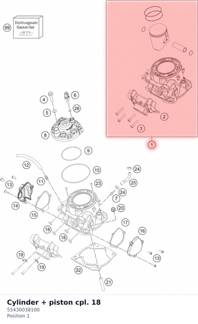 Diagram preview: Cylinder + piston cpl. 18 (55430038100)