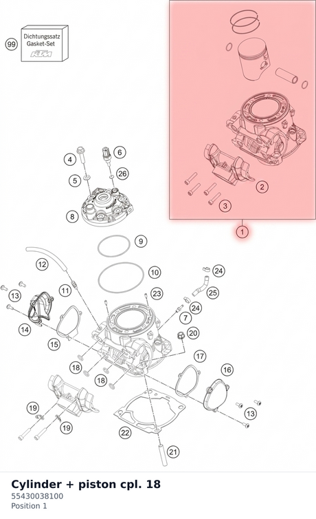 Diagram preview: Cylinder + piston cpl. 18 (55430038100)