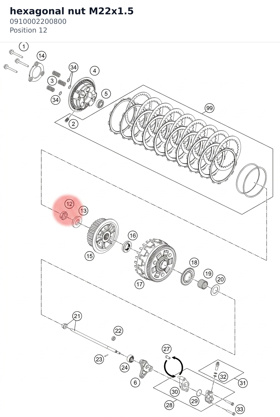 Diagram preview: hexagonal nut M22x1.5 (0910002200800)