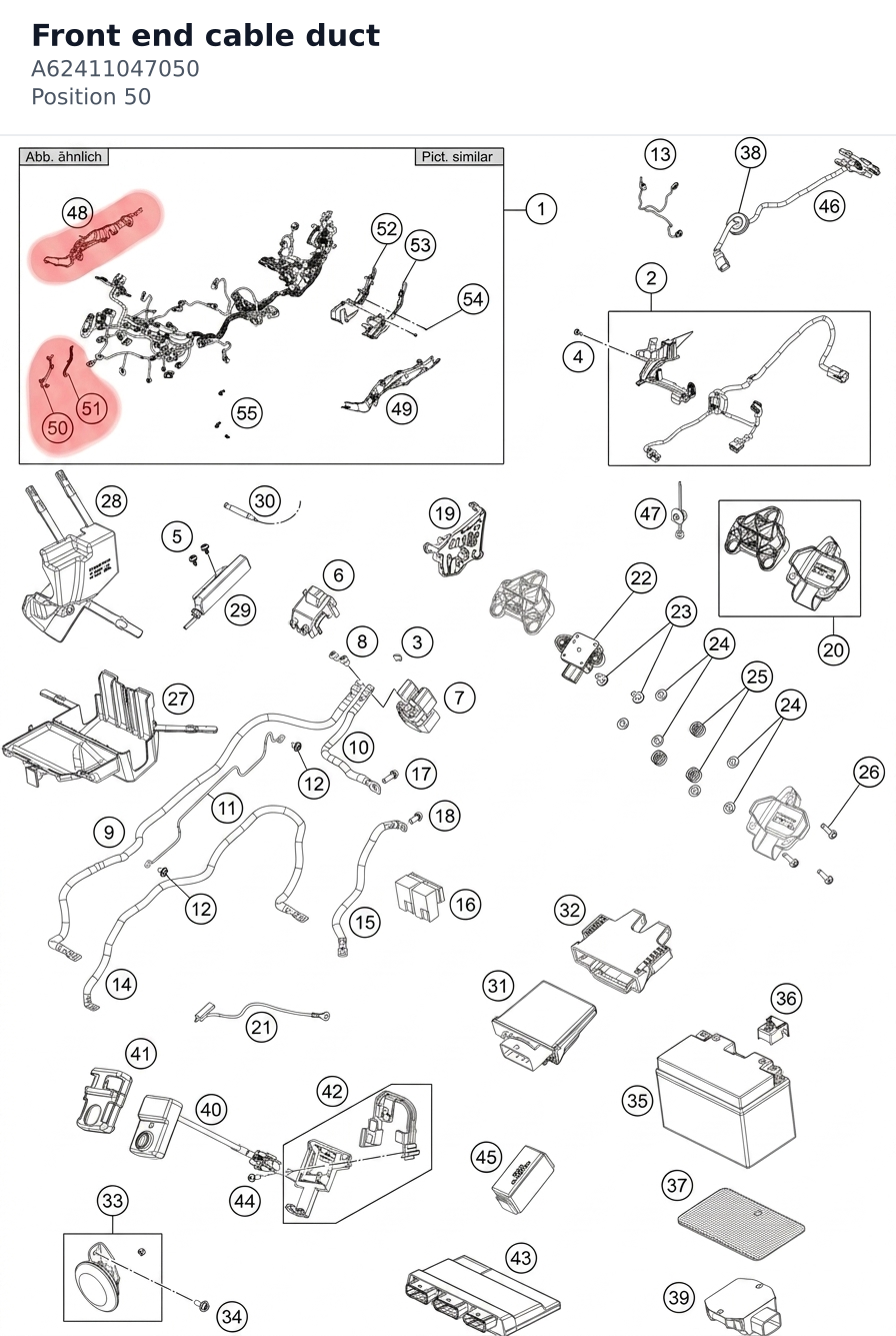 Diagram preview: Front end cable duct (A62411047050)