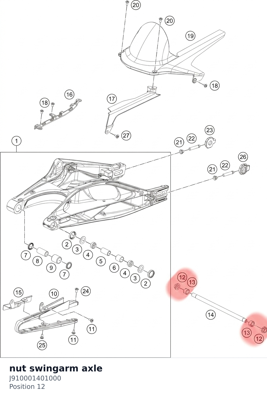Diagram preview: nut swingarm axle (J910001401000)