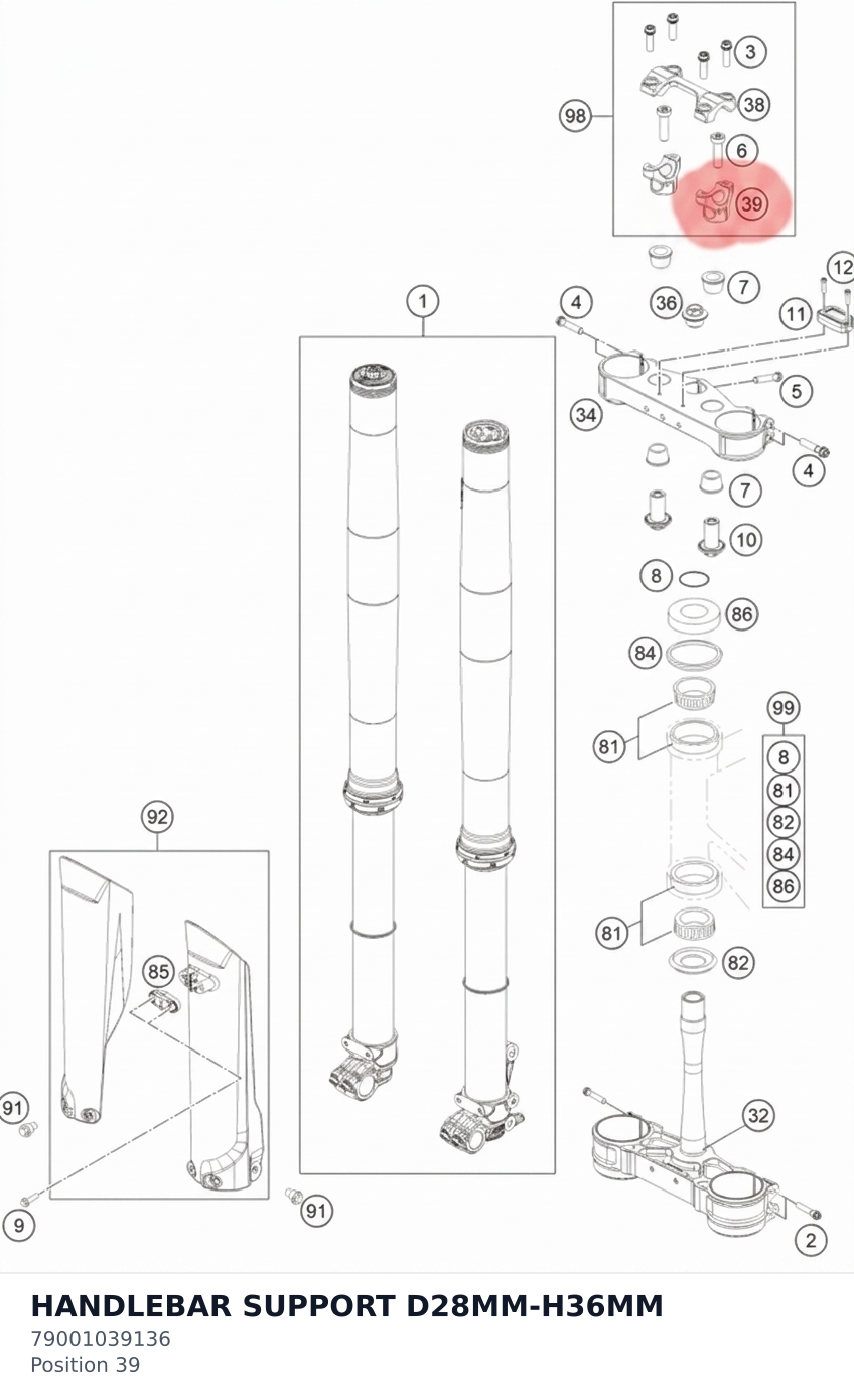 Diagram preview: HANDLEBAR SUPPORT D28MM-H36MM (79001039136)