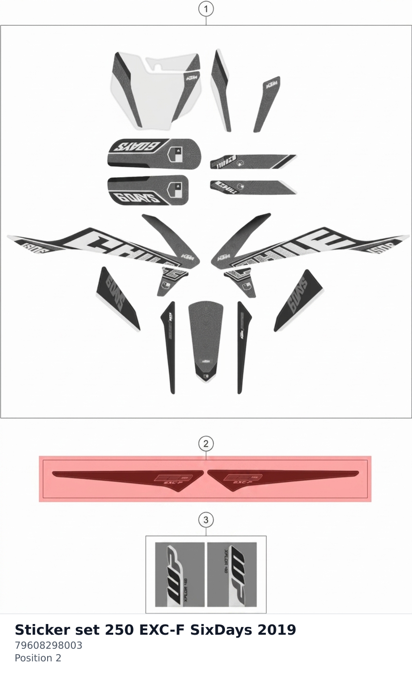 Diagram preview: Sticker set 250 EXC-F SixDays 2019 (79608298003)