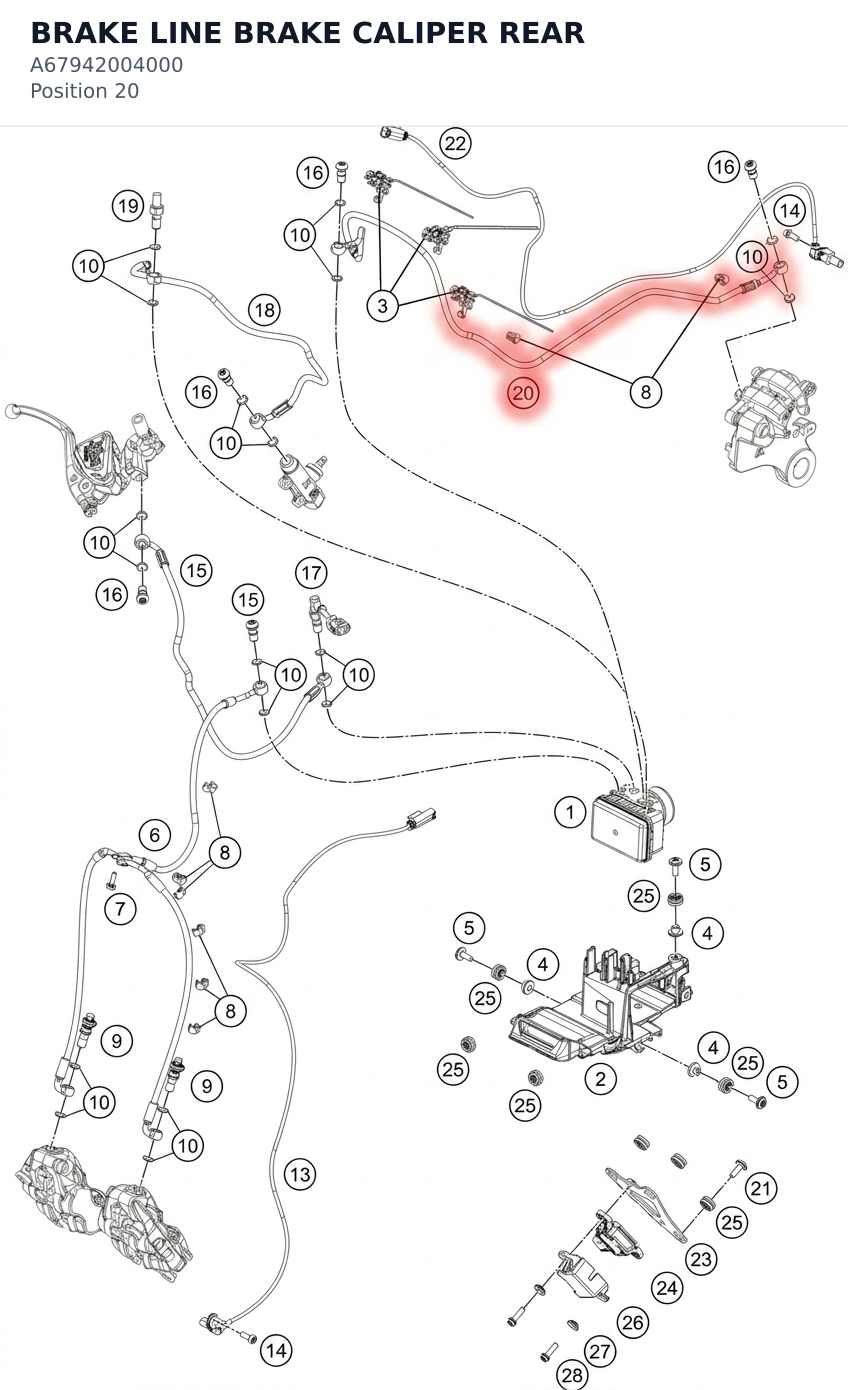 Diagram preview: BRAKE LINE BRAKE CALIPER REAR (A67942004000)