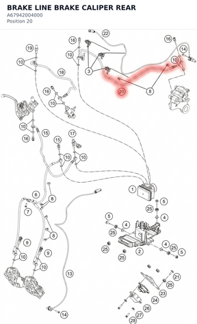 Diagram preview: BRAKE LINE BRAKE CALIPER REAR (A67942004000)