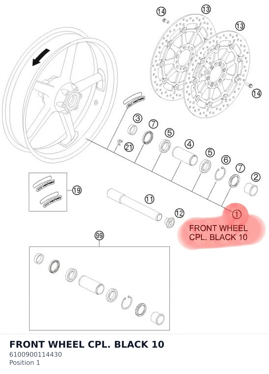 Diagram preview: FRONT WHEEL CPL. BLACK      10 (6100900114430)