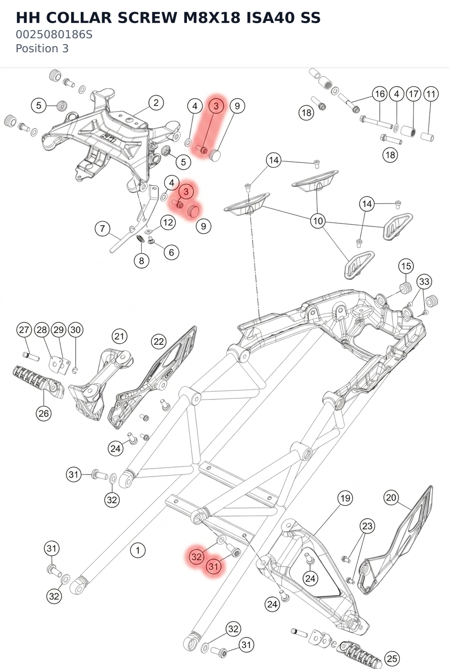 Diagram preview: HH COLLAR SCREW M8X18 ISA40 SS (0025080186S)