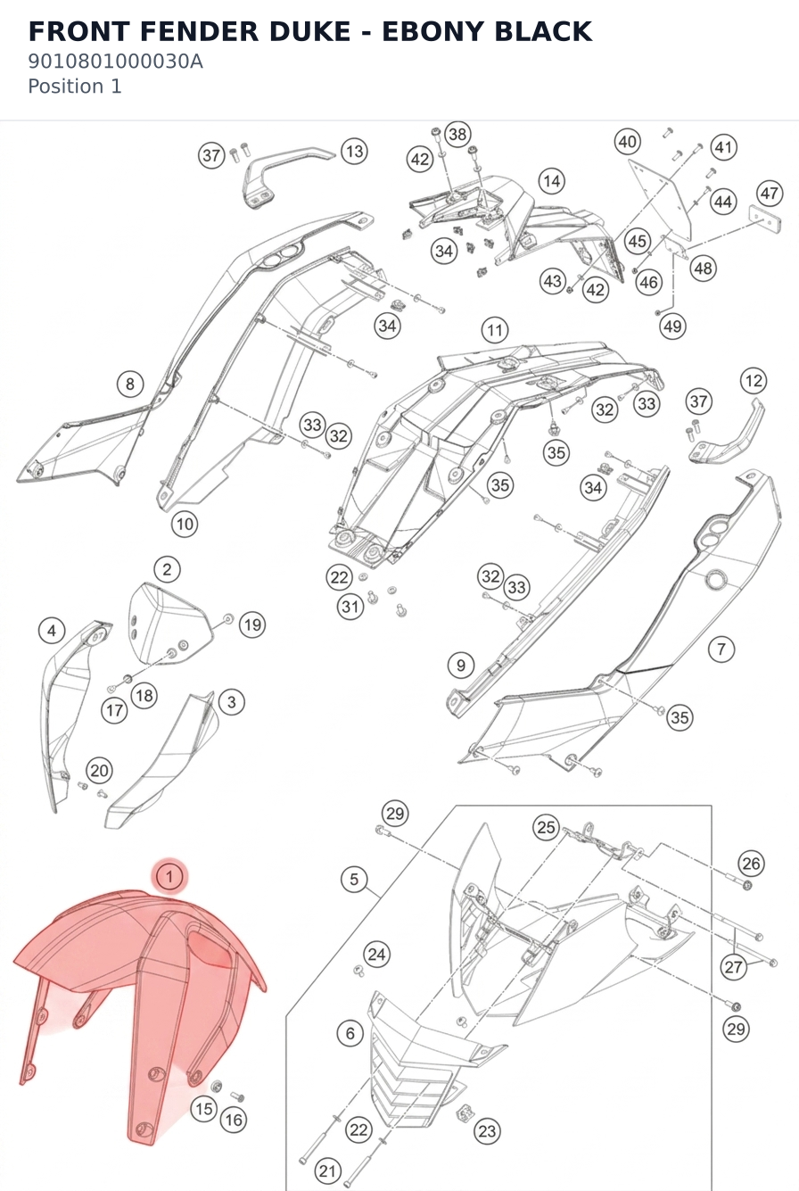 Diagram preview: FRONT FENDER DUKE - EBONY BLACK (9010801000030A)