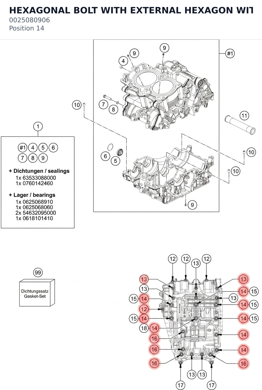 Diagram preview: HEXAGONAL BOLT WITH EXTERNAL HEXAGON WITH COLLAR (0025080906)