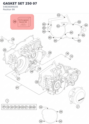 Diagram preview: GASKET SET 250              07 (54830099100)