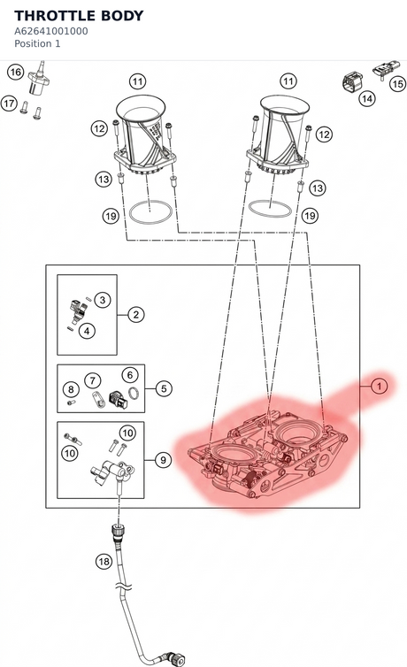 Diagram preview: THROTTLE BODY (A62641001000)