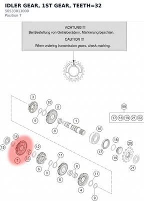 Diagram preview: IDLER GEAR, 1ST GEAR, TEETH=32 (50533011000)