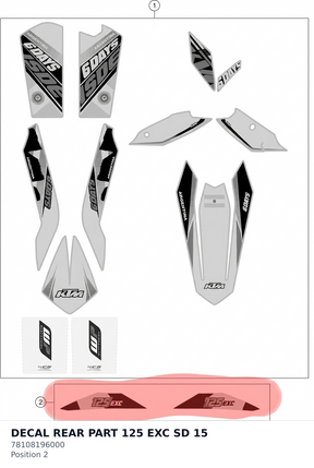 Diagram preview: DECAL REAR PART 125 EXC SD  15 (78108196000)