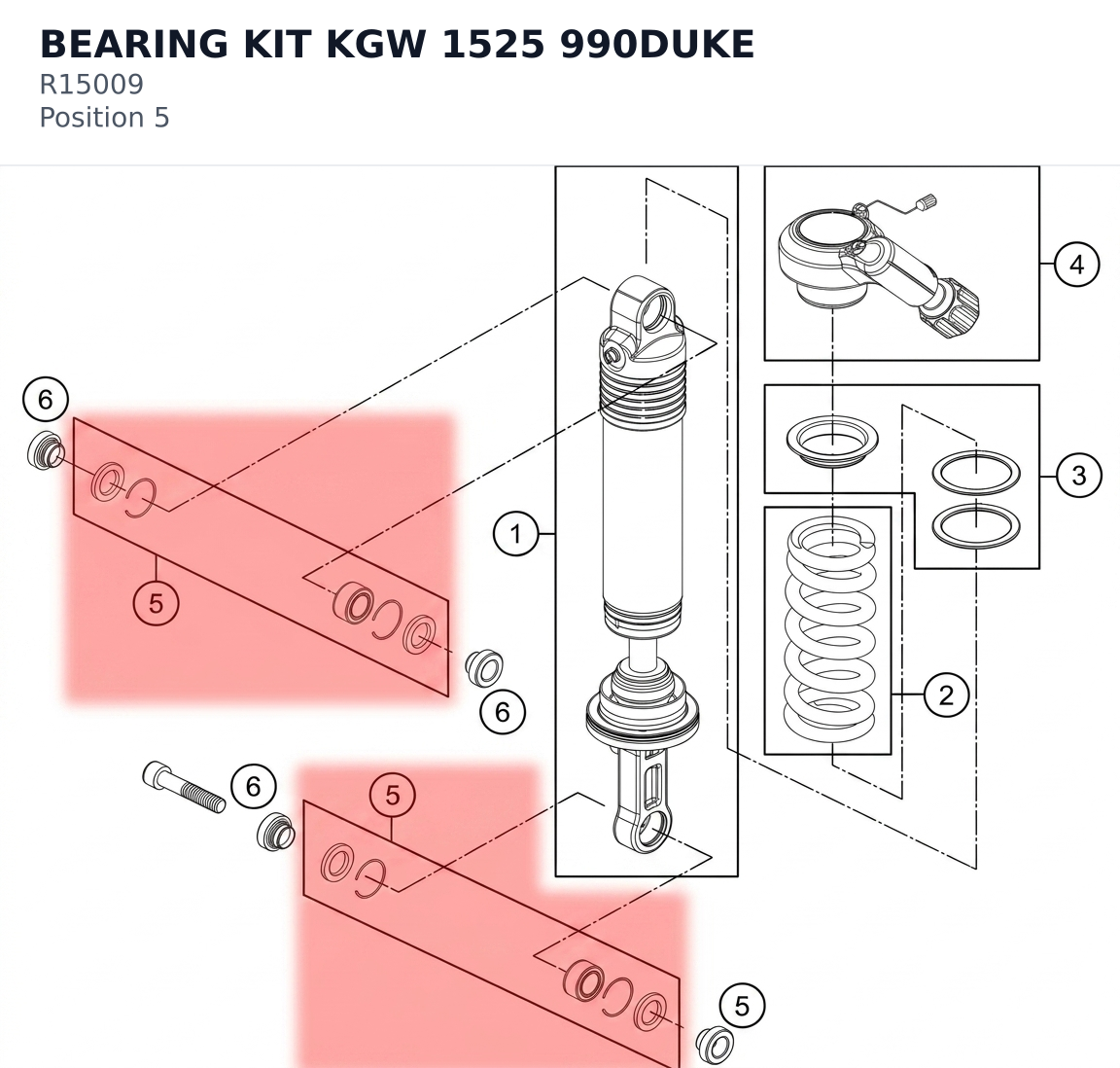 Diagram preview: BEARING KIT KGW 1525 990DUKE (R15009)