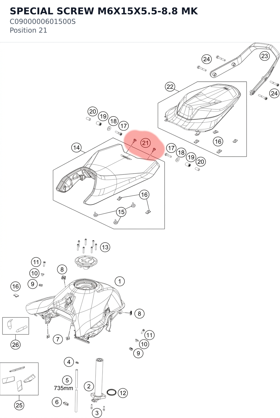 Diagram preview: SPECIAL SCREW M6X15X5.5-8.8 MK (C0900000601500S)