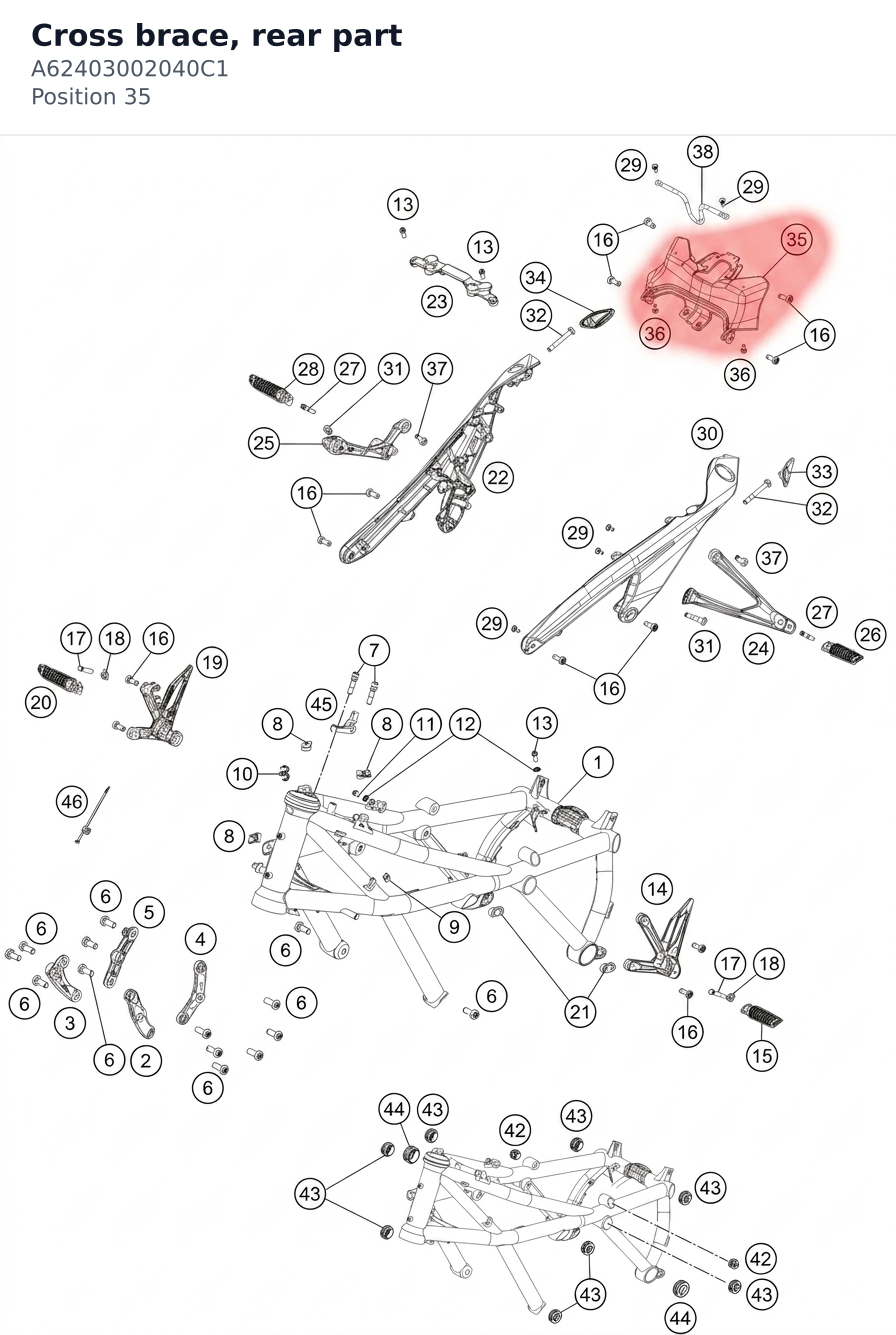 Diagram preview: Cross brace, rear part (A62403002040C1)