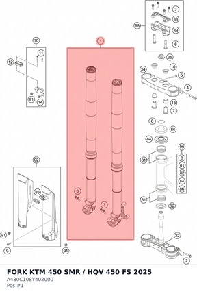 Diagram preview: FORK KTM 450 SMR / HQV 450 FS 2025 (A480C108Y402000)