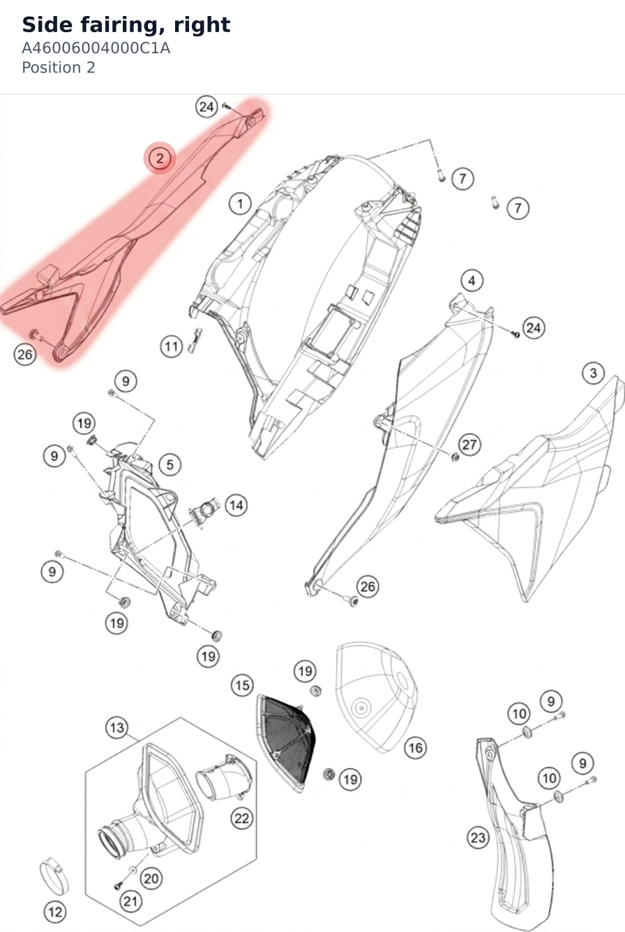 Diagram preview: Side fairing, right (A46006004000C1A)