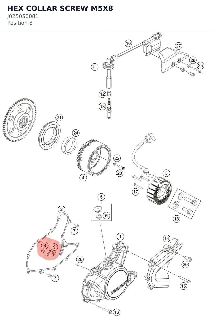 Diagram preview: HEX COLLAR SCREW M5X8 (J025050081)
