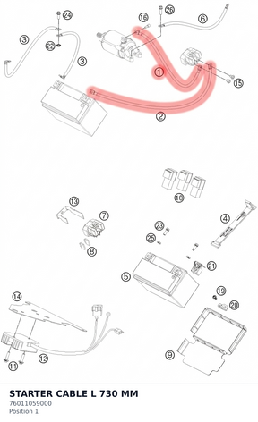 Diagram preview: STARTER CABLE   L 730 MM (76011059000)