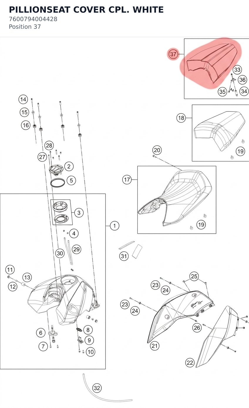 Diagram preview: PILLIONSEAT COVER CPL. WHITE (7600794004428)