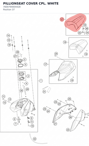 Diagram preview: PILLIONSEAT COVER CPL. WHITE (7600794004428)