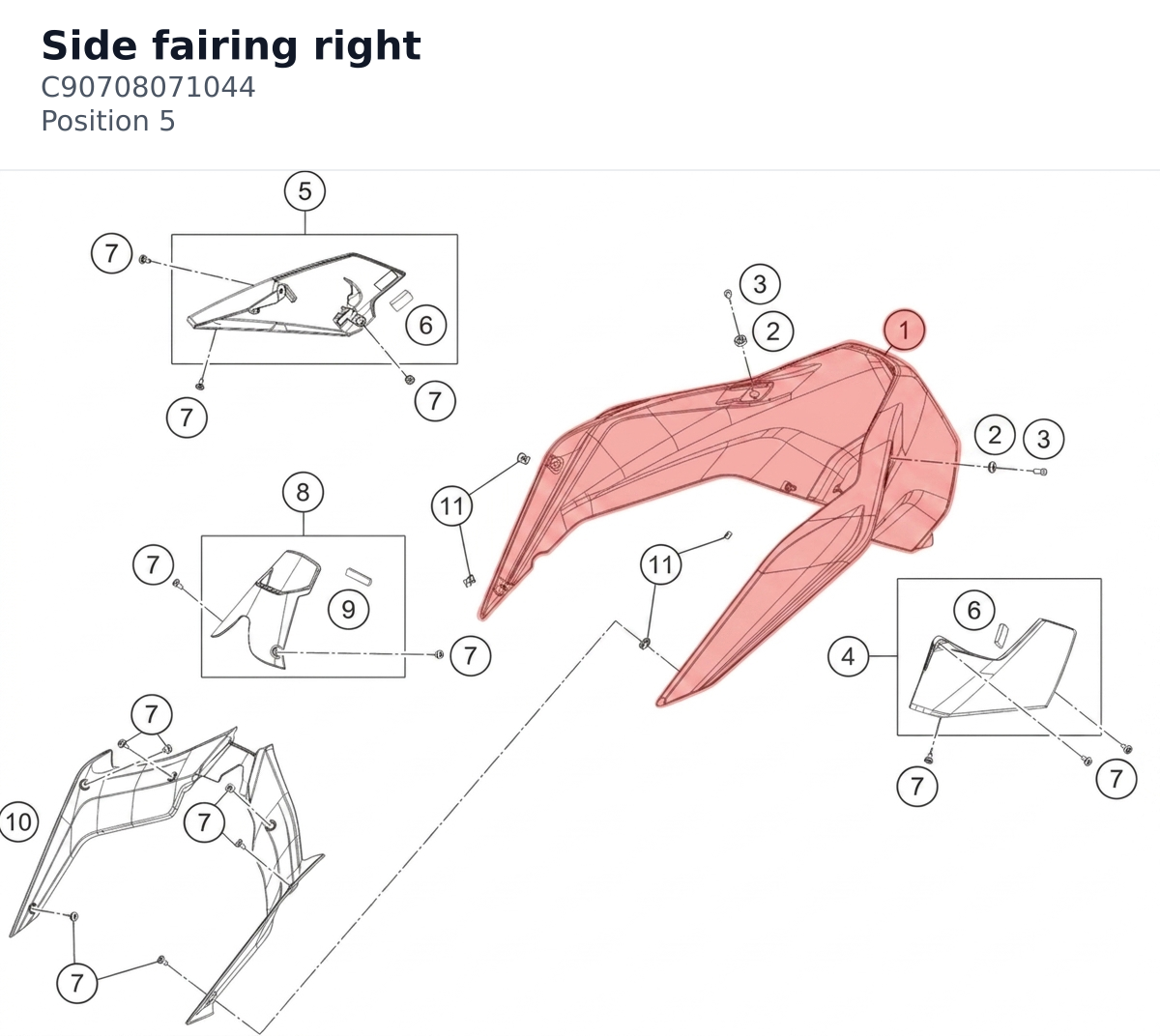Diagram preview: Side fairing right (C90708071044)