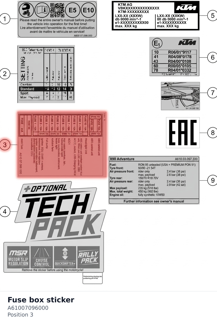 Diagram preview: Fuse box sticker (A61007096000)