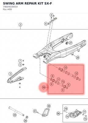 Diagram preview: SWING ARM REPAIR KIT SX-F (79004030010)