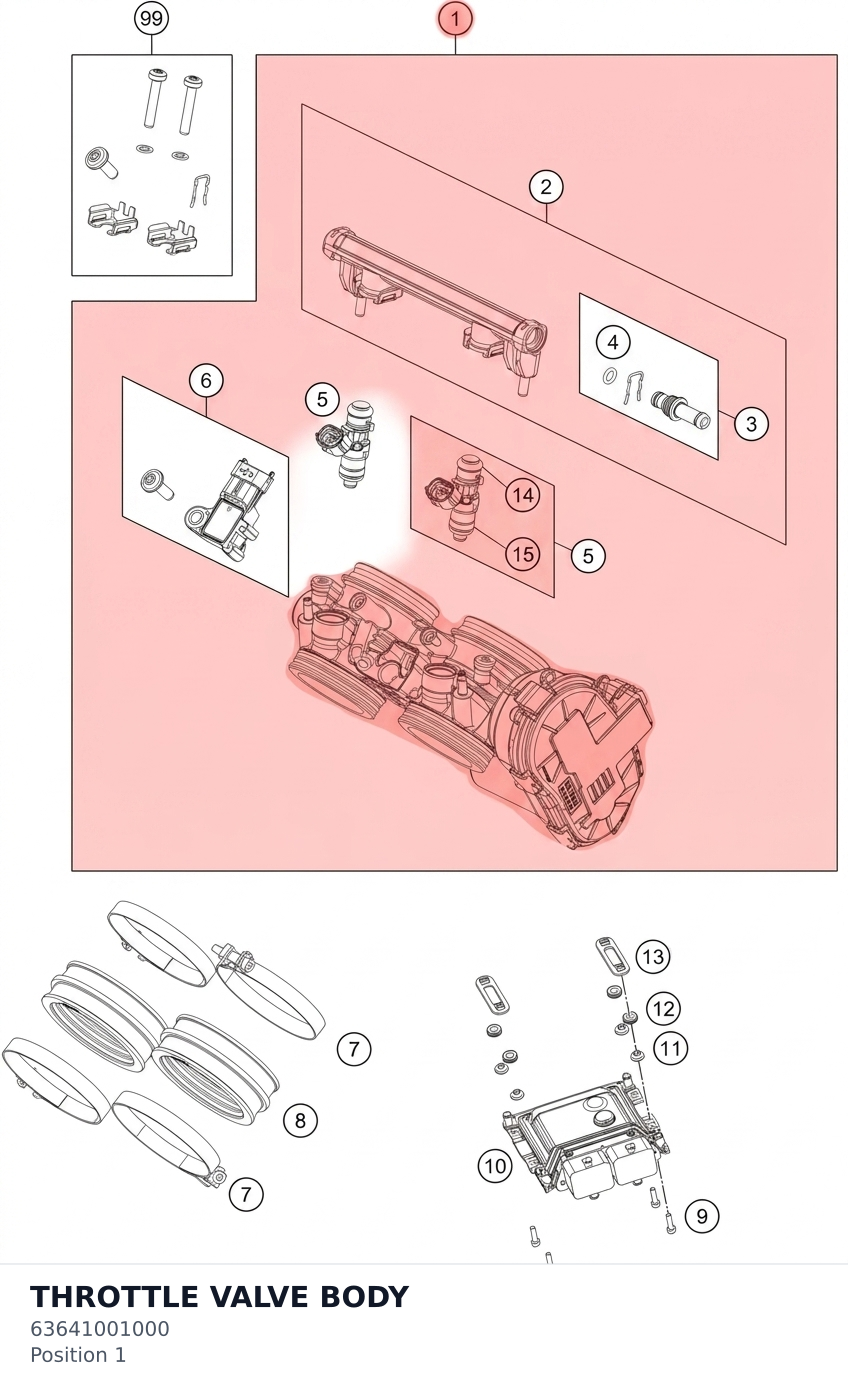 Diagram preview: THROTTLE VALVE BODY (63641001000)