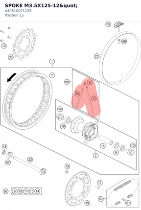 Diagram preview: SPOKE M3.5X125-12" (A40510071125)
