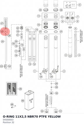 Diagram preview: O-RING 11X2,5 NBR70 PTFE YELLOW (04500003)