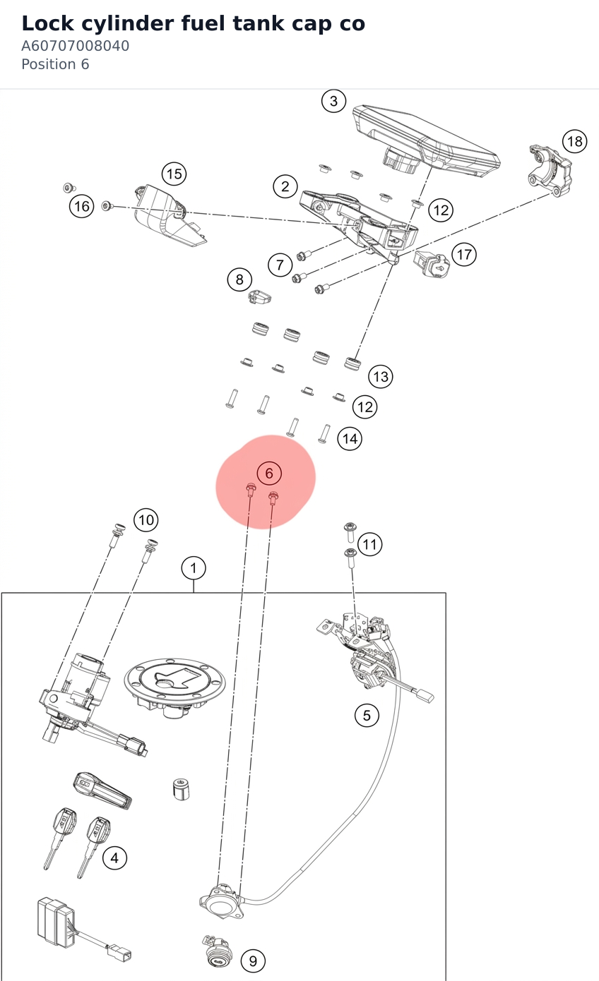 Diagram preview: Lock cylinder fuel tank cap co (A60707008040)