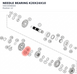 Diagram preview: NEEDLE BEARING K20X24X10 (50033098000)