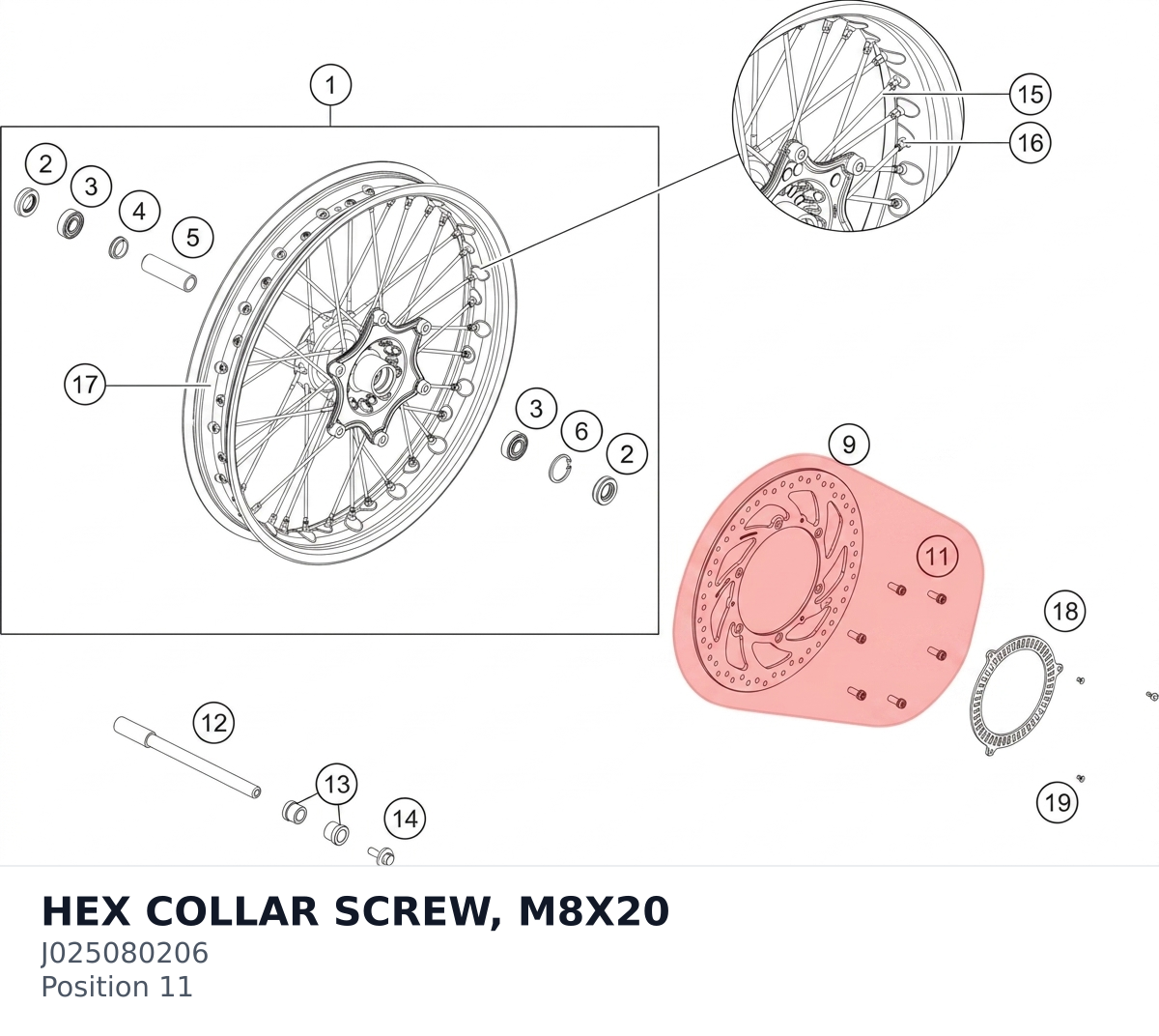 Diagram preview: HEX COLLAR SCREW, M8X20 (J025080206)