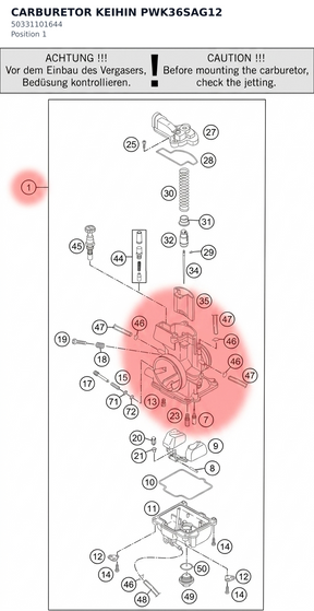Diagram preview: CARBURETOR KEIHIN PWK36SAG12 (50331101644)
