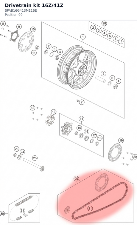 Diagram preview: Drivetrain kit 16Z/41Z (SPAB16G413M116E)
