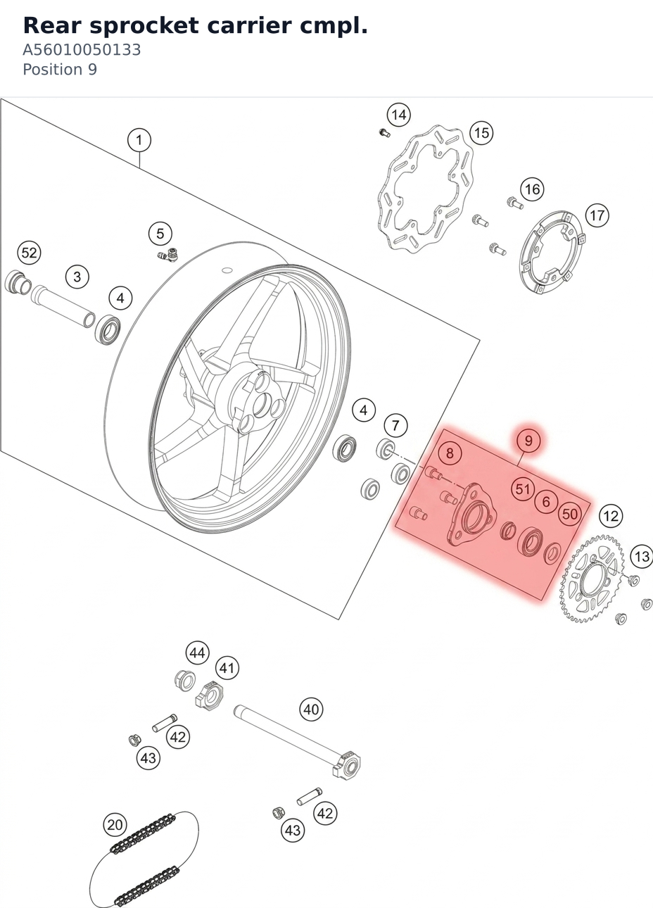 Diagram preview: Rear sprocket carrier cmpl. (A56010050133)