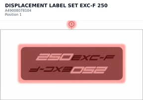 Diagram preview: DISPLACEMENT LABEL SET EXC-F 250 (A49008078104)