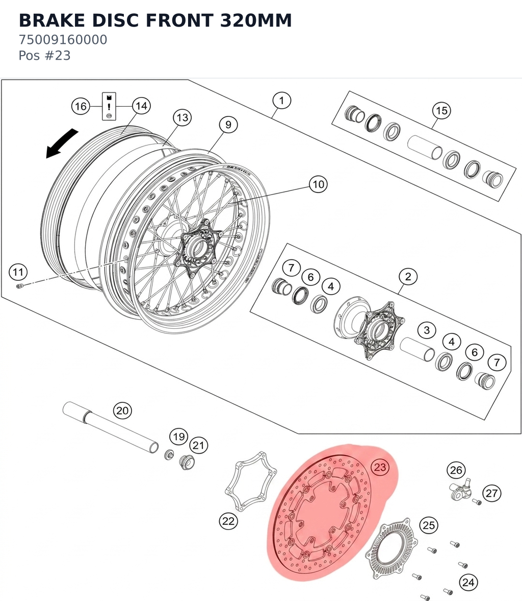 Diagram preview: BRAKE DISC FRONT 320MM (75009160000)