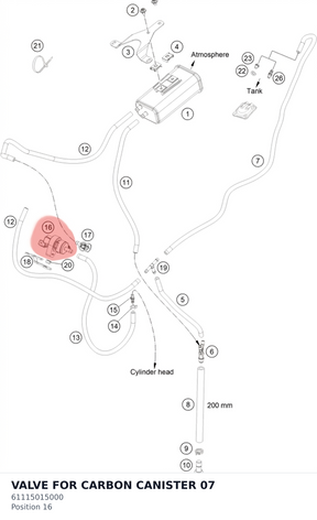 Diagram preview: VALVE FOR CARBON CANISTER 07 (61115015000)