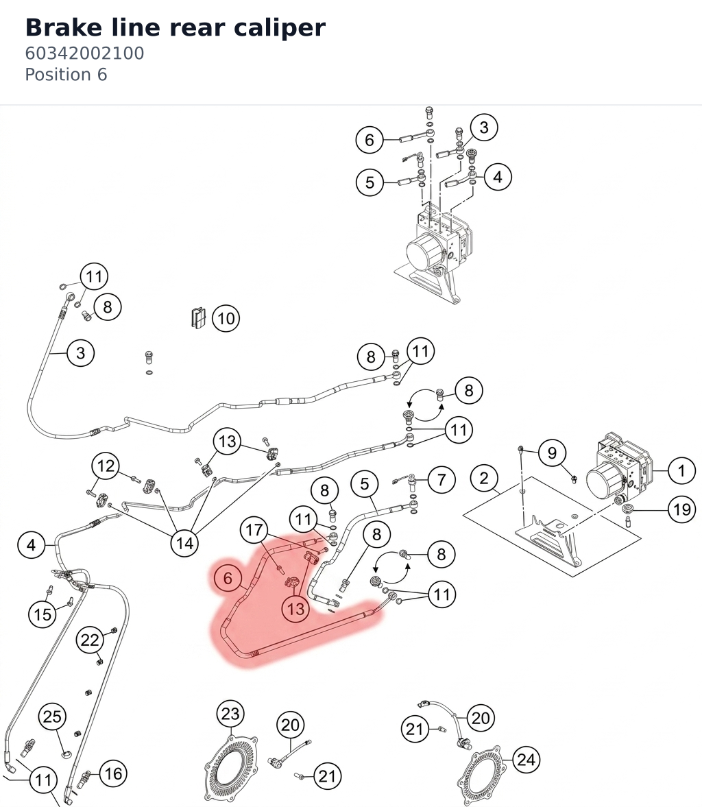 Diagram preview: Brake line rear caliper (60342002100)