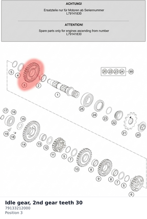 Diagram preview: Idle gear, 2nd gear teeth 30 (79133212000)